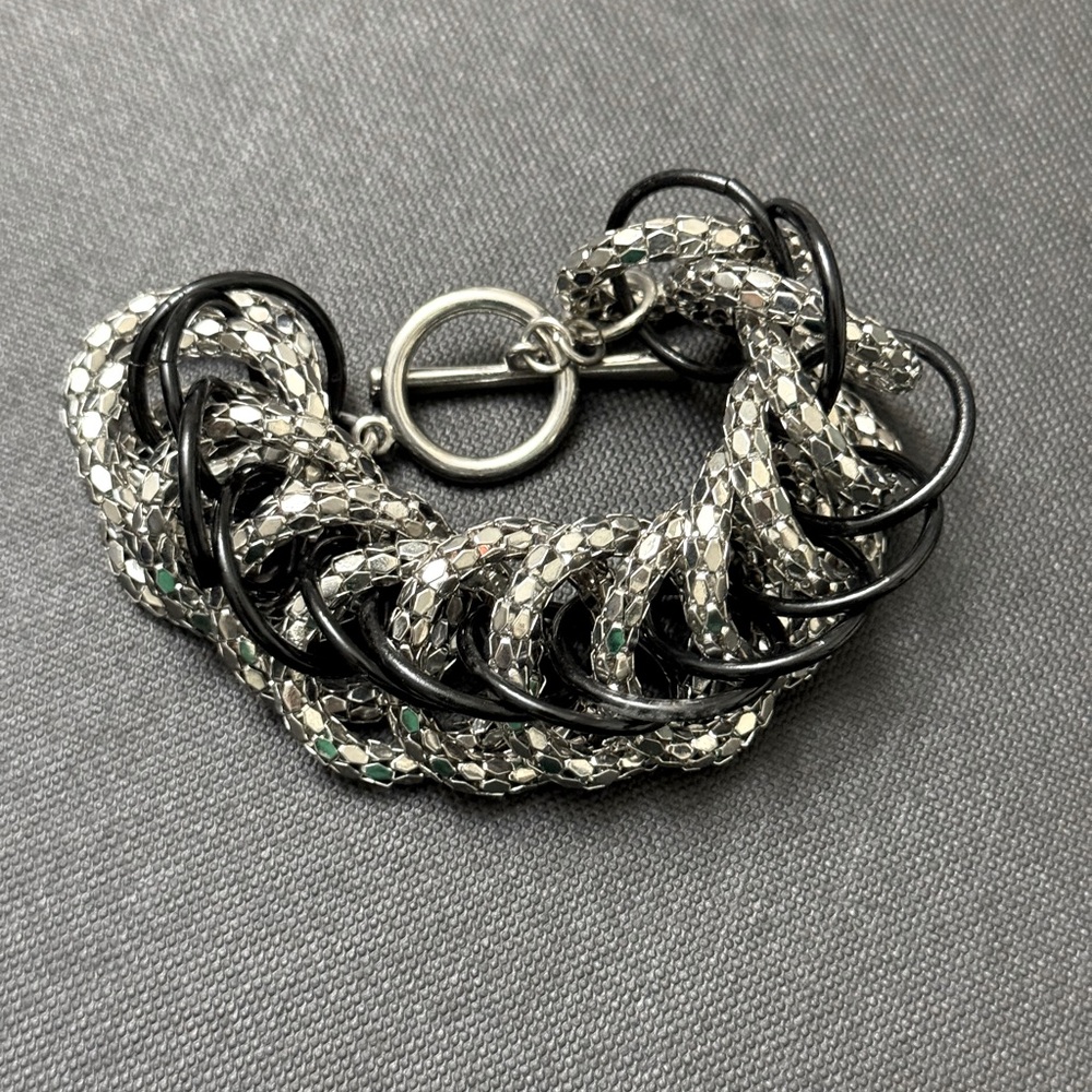 Chunky silver and black bracelet